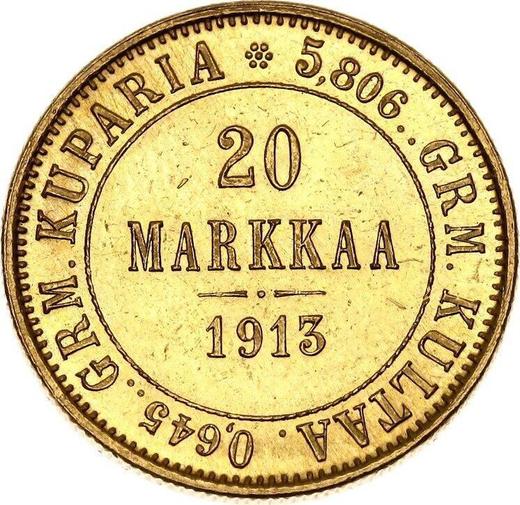 Reverso 20 marcos 1913 S - valor de la moneda de oro - Finlandia, Gran Ducado
