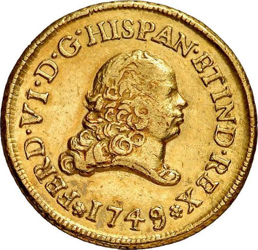 Аверс монеты - 2 эскудо 1749 года Mo MF - цена золотой монеты - Мексика, Фердинанд VI