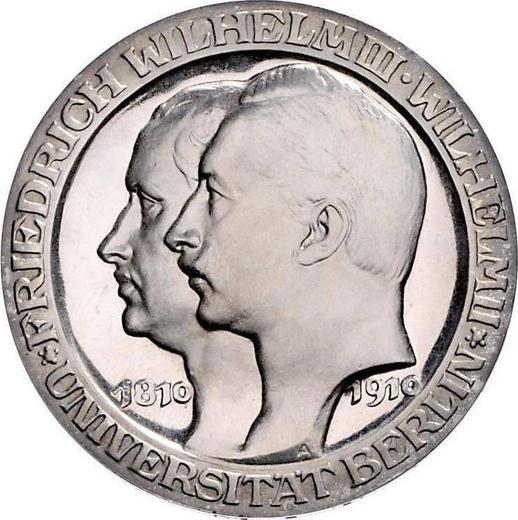 Аверс монеты - 3 марки 1910 года A "Пруссия" Берлинский университет - цена серебряной монеты - Германия, Германская Империя