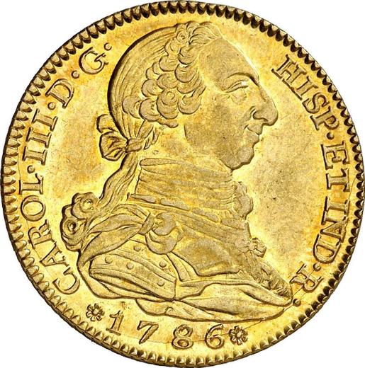 Avers 4 Escudos 1786 M DV - Goldmünze Wert - Spanien, Karl III
