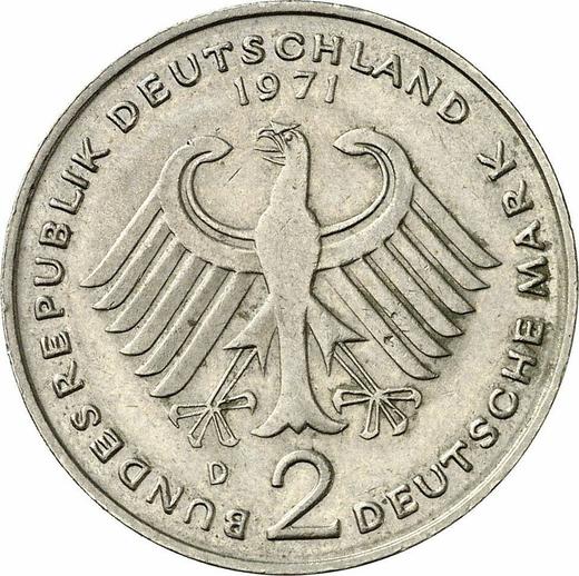 Reverso 2 marcos 1971 D "Theodor Heuss" - valor de la moneda  - Alemania, RFA