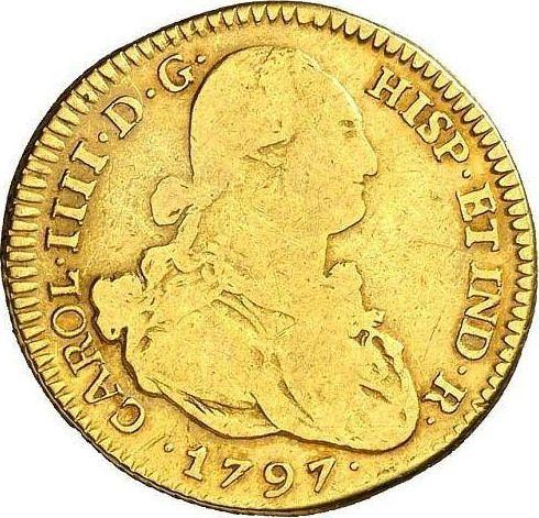 Awers monety - 2 escudo 1797 PTS PP - cena złotej monety - Boliwia, Karol IV