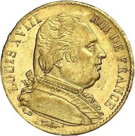 Anverso 20 francos 1814 L "Tipo 1814-1815" Bayona - valor de la moneda de oro - Francia, Luis XVII