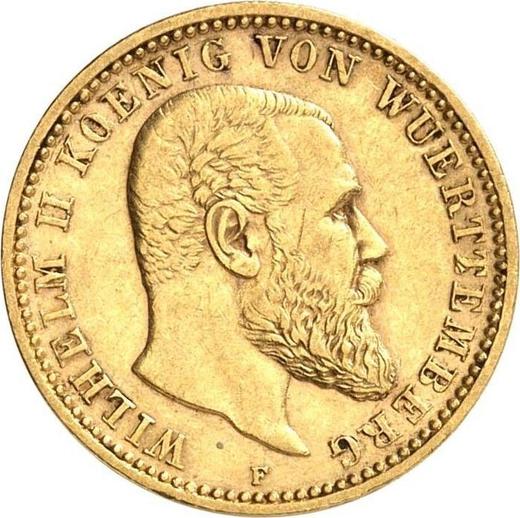 Аверс монеты - 10 марок 1898 года F "Вюртемберг" - цена золотой монеты - Германия, Германская Империя