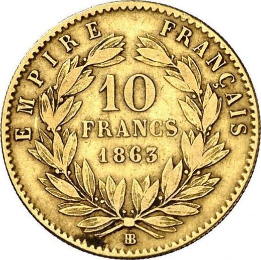 Reverse 10 Francs 1863 BB "Type 1861-1868" Strasbourg - Gold Coin Value - France, Napoleon III