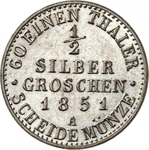 Реверс монеты - 1/2 серебряных гроша 1851 года A - цена серебряной монеты - Пруссия, Фридрих Вильгельм IV
