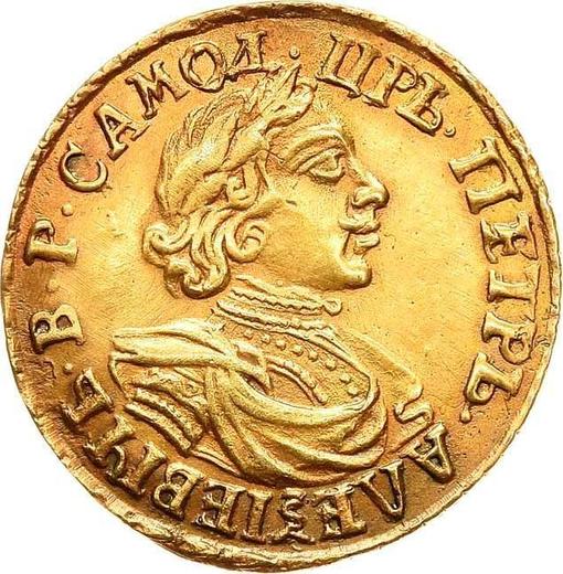 Awers monety - 2 ruble 1718 L "Portret w zbroi" "САМОД." / "М. НОВА." Data nie jest podzielona - cena złotej monety - Rosja, Piotr I Wielki