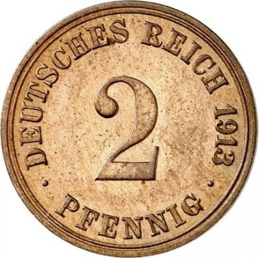 Аверс монеты - 2 пфеннига 1913 года A "Тип 1904-1916" - цена  монеты - Германия, Германская Империя