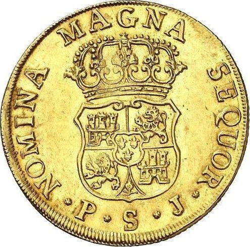 Реверс монеты - 4 эскудо 1749 года S PJ - цена золотой монеты - Испания, Фердинанд VI