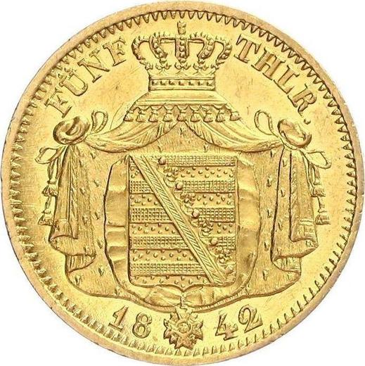 Reverso 5 táleros 1842 G - valor de la moneda de oro - Sajonia, Federico Augusto II