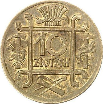 Reverso Pruebas 10 eslotis 1934 "Diametro de 33 mm" Tombac - valor de la moneda  - Polonia, Segunda República