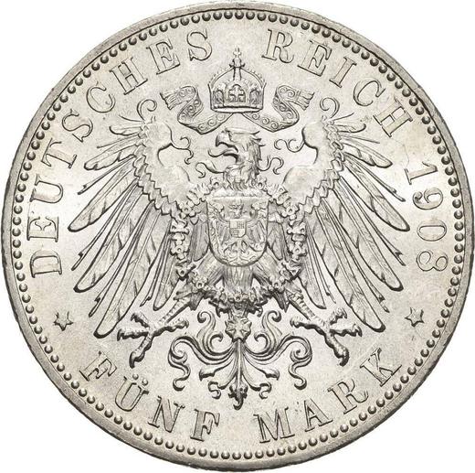 Reverso 5 marcos 1908 D "Bavaria" - valor de la moneda de plata - Alemania, Imperio alemán