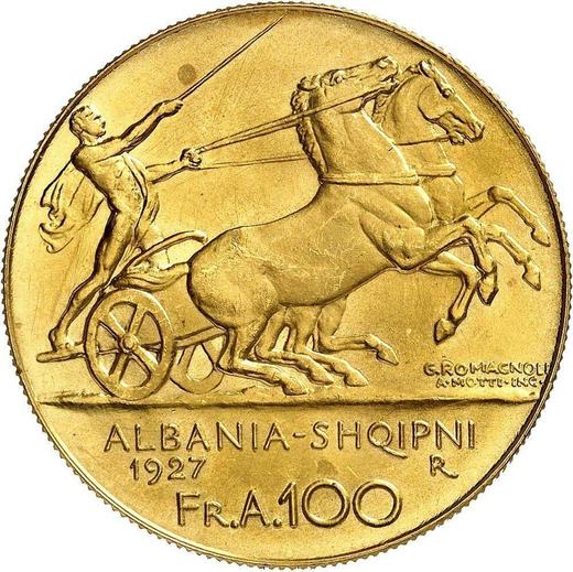 Реверс монеты - 100 франга ари 1927 года R Без звезд - цена золотой монеты - Албания, Ахмет Зогу