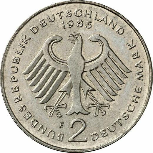Rewers monety - 2 marki 1985 F "Theodor Heuss" - cena  monety - Niemcy, RFN