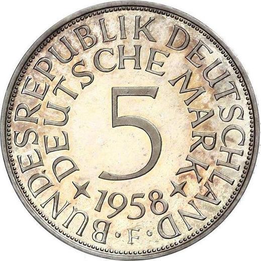 Аверс монеты - 5 марок 1957 года F - цена серебряной монеты - Германия, ФРГ