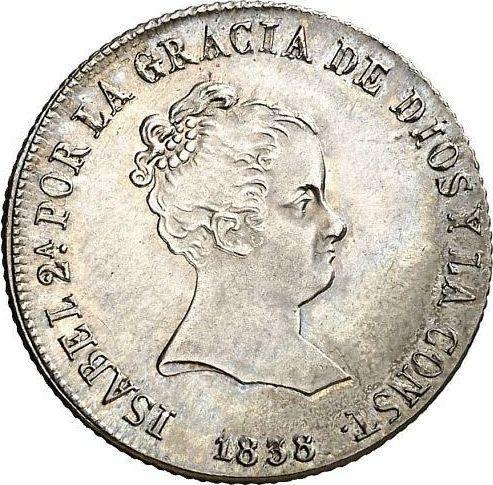Аверс монеты - 4 реала 1838 года S DR - цена серебряной монеты - Испания, Изабелла II
