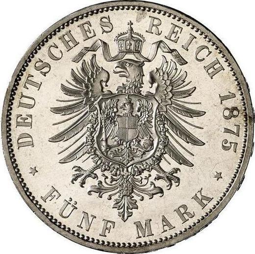 Reverso 5 marcos 1875 J "Hamburg" - valor de la moneda de plata - Alemania, Imperio alemán