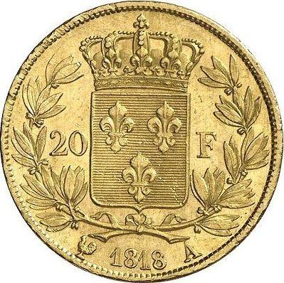 Reverse 20 Francs 1818 A "Type 1816-1824" Paris - France, Louis XVIII