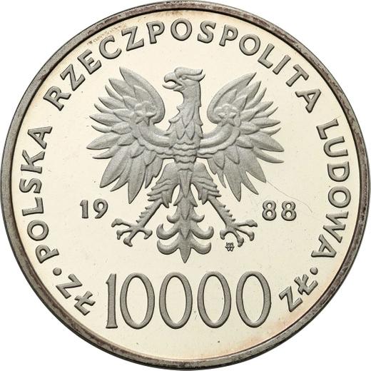 Аверс монеты - 10000 злотых 1988 года MW ET "Иоанн Павел II - 10 лет понтификата" Серебро - цена серебряной монеты - Польша, Народная Республика