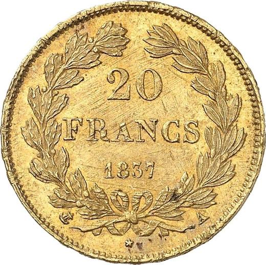 Reverso 20 francos 1837 A "Tipo 1832-1848" París - valor de la moneda de oro - Francia, Luis Felipe I