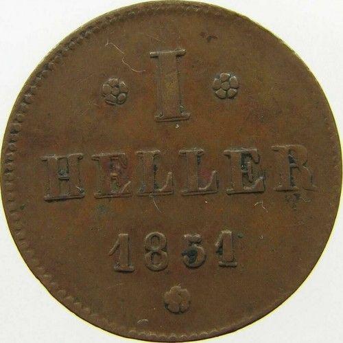 Rewers monety - 1 halerz 1851 - cena  monety - Hesja-Darmstadt, Ludwik III