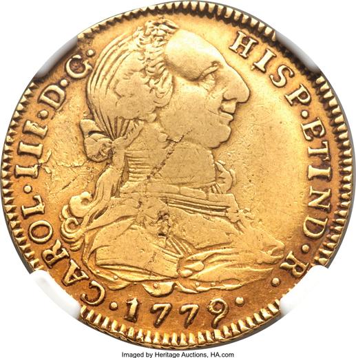 Аверс монеты - 4 эскудо 1779 года PTS PR - цена золотой монеты - Боливия, Карл III