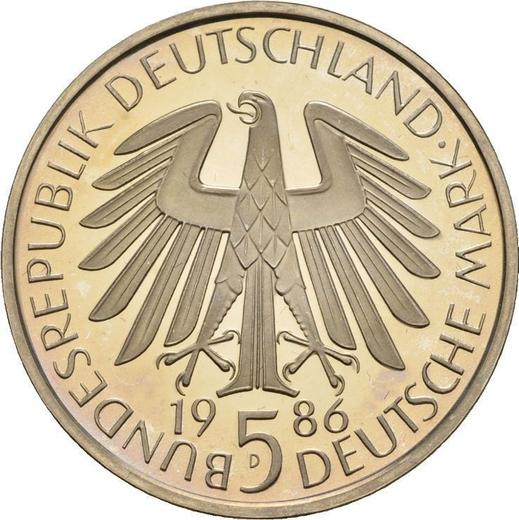 Reverso 5 marcos 1986 D "Universidad de Heidelberg" - valor de la moneda  - Alemania, RFA