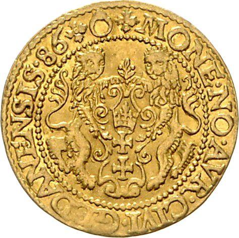 Реверс монеты - Дукат 1586 года "Гданьск" - цена золотой монеты - Польша, Стефан Баторий