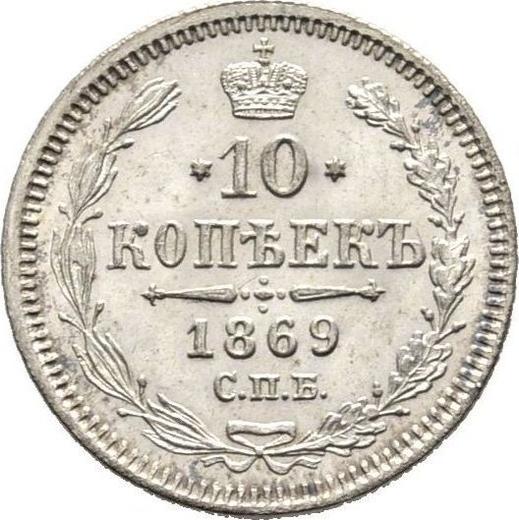 Reverso 10 kopeks 1869 СПБ HI "Plata ley 500 (billón)" - valor de la moneda de plata - Rusia, Alejandro II