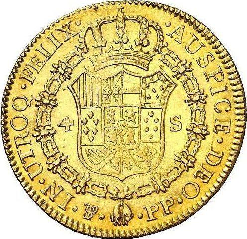 Реверс монеты - 4 эскудо 1802 года PTS PP - цена золотой монеты - Боливия, Карл IV