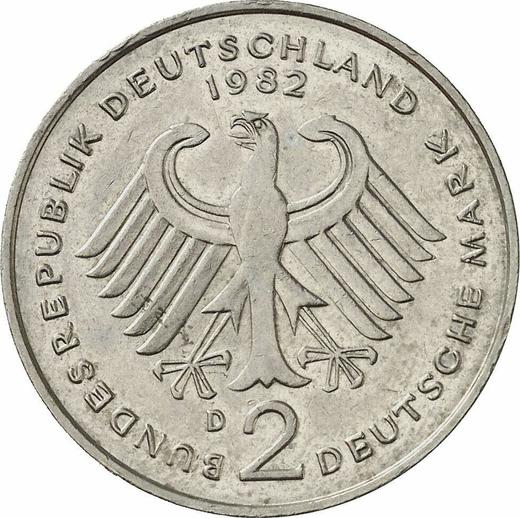 Reverse 2 Mark 1982 D "Konrad Adenauer" -  Coin Value - Germany, FRG