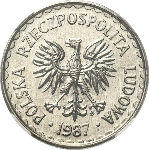 Аверс монеты - 1 злотый 1987 года MW - цена  монеты - Польша, Народная Республика