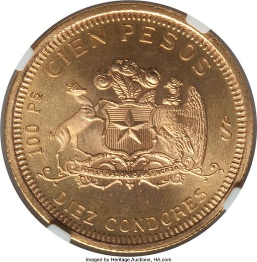 Реверс монеты - 100 песо 1979 года So - цена золотой монеты - Чили, Республика