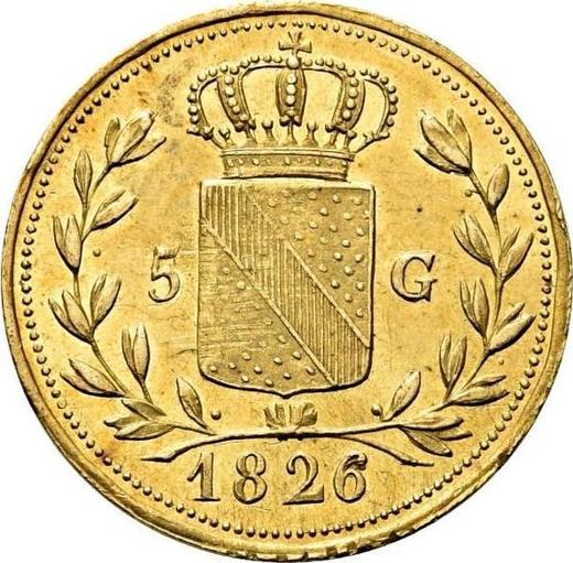 Реверс монеты - 5 гульденов 1826 года - цена золотой монеты - Баден, Людвиг I