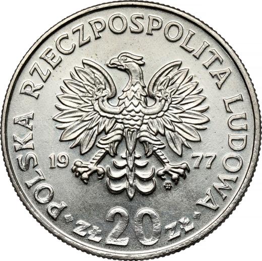 Аверс монеты - Пробные 20 злотых 1977 года MW "Мария Конопницкая" Медно-никель - цена  монеты - Польша, Народная Республика