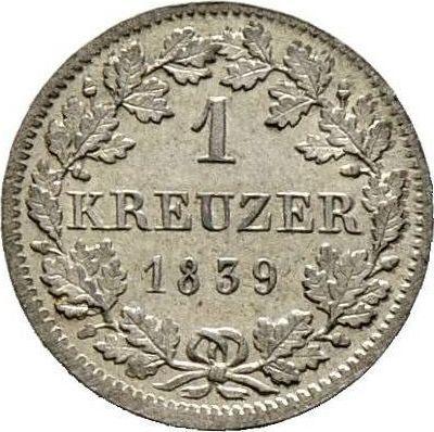 Реверс монеты - 1 крейцер 1839 года - цена серебряной монеты - Вюртемберг, Вильгельм I