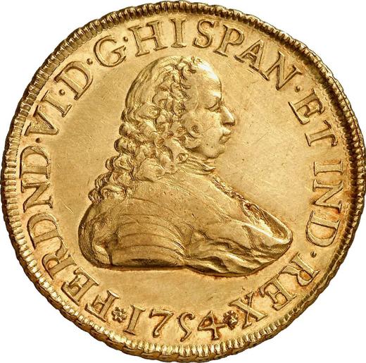 Anverso 8 escudos 1754 Mo MF - valor de la moneda de oro - México, Fernando VI
