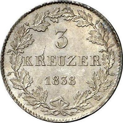 Rewers monety - 3 krajcary 1838 - cena srebrnej monety - Hesja-Darmstadt, Ludwik II