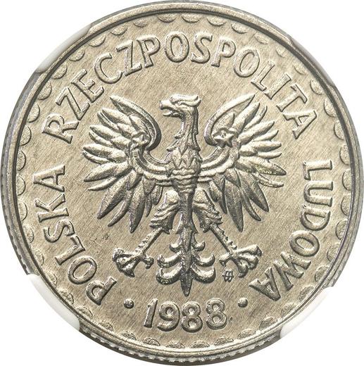 Аверс монеты - 1 злотый 1988 года MW - цена  монеты - Польша, Народная Республика