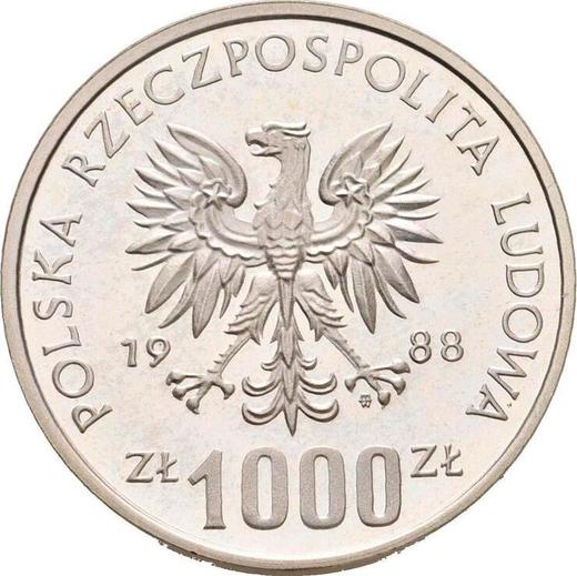 Avers Probe 1000 Zlotych 1988 MW ET "Fußball-WM 1990" Silber - Silbermünze Wert - Polen, Volksrepublik Polen