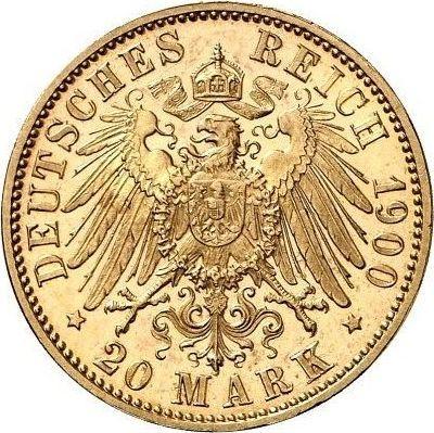 Reverso 20 marcos 1900 D "Sajonia-Meiningen" - valor de la moneda de oro - Alemania, Imperio alemán
