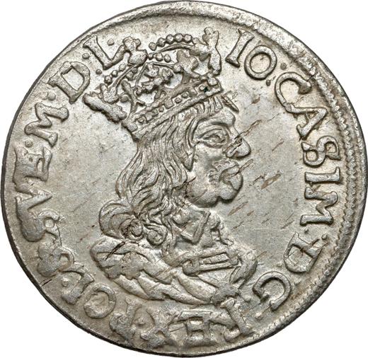 Anverso Szostak (6 groszy) 1662 AT "Retrato sin marco redondo" - valor de la moneda de plata - Polonia, Juan II Casimiro