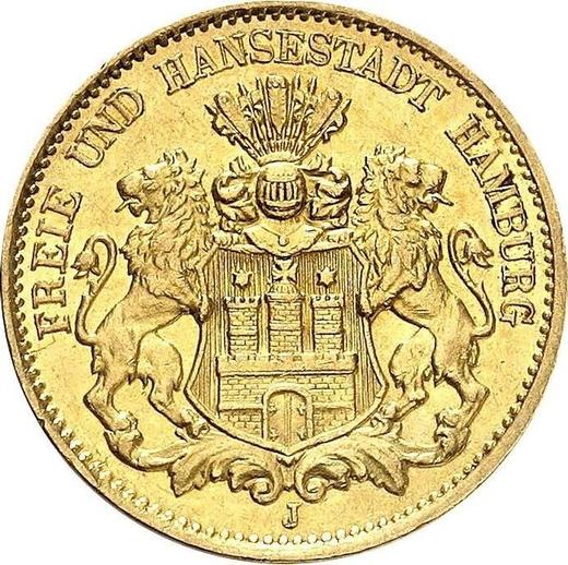 Аверс монеты - 10 марок 1896 года J "Гамбург" - цена золотой монеты - Германия, Германская Империя