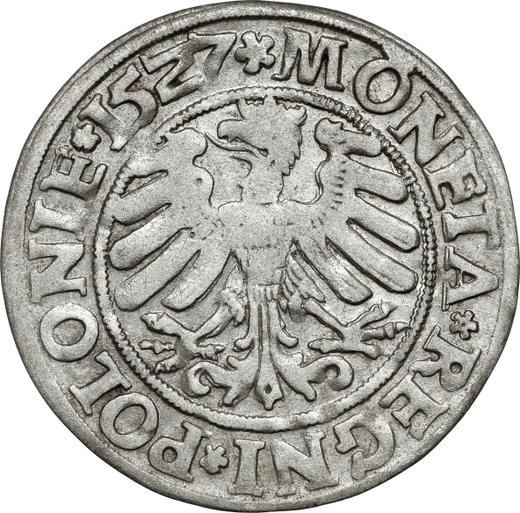 Реверс монеты - 1 грош 1527 года - цена серебряной монеты - Польша, Сигизмунд I Старый