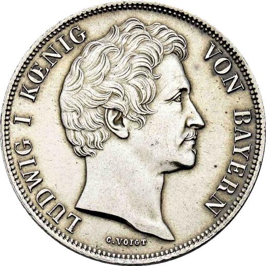 Аверс монеты - 1 гульден 1837 года - цена серебряной монеты - Бавария, Людвиг I
