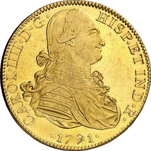Аверс монеты - 8 эскудо 1791 года Mo FM - цена золотой монеты - Мексика, Карл IV