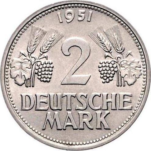 Anverso 2 marcos 1951 G - valor de la moneda  - Alemania, RFA