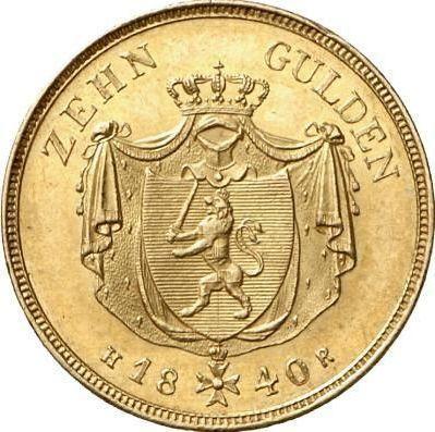 Rewers monety - 10 guldenów 1840 C.V.  H.R. - cena złotej monety - Hesja-Darmstadt, Ludwik II