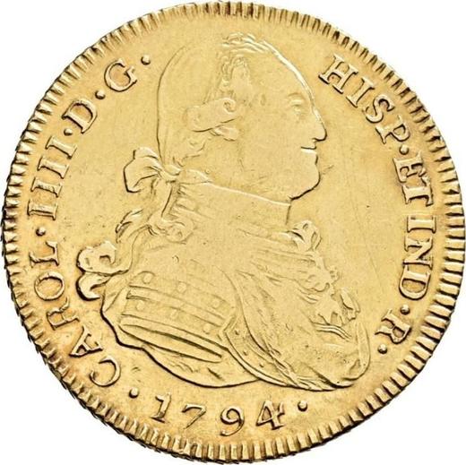 Awers monety - 4 escudo 1794 PTS PR - cena złotej monety - Boliwia, Karol IV