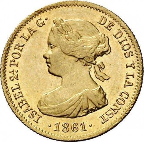Awers monety - 20 réales 1861 "Typ 1861-1863" - cena złotej monety - Hiszpania, Izabela II